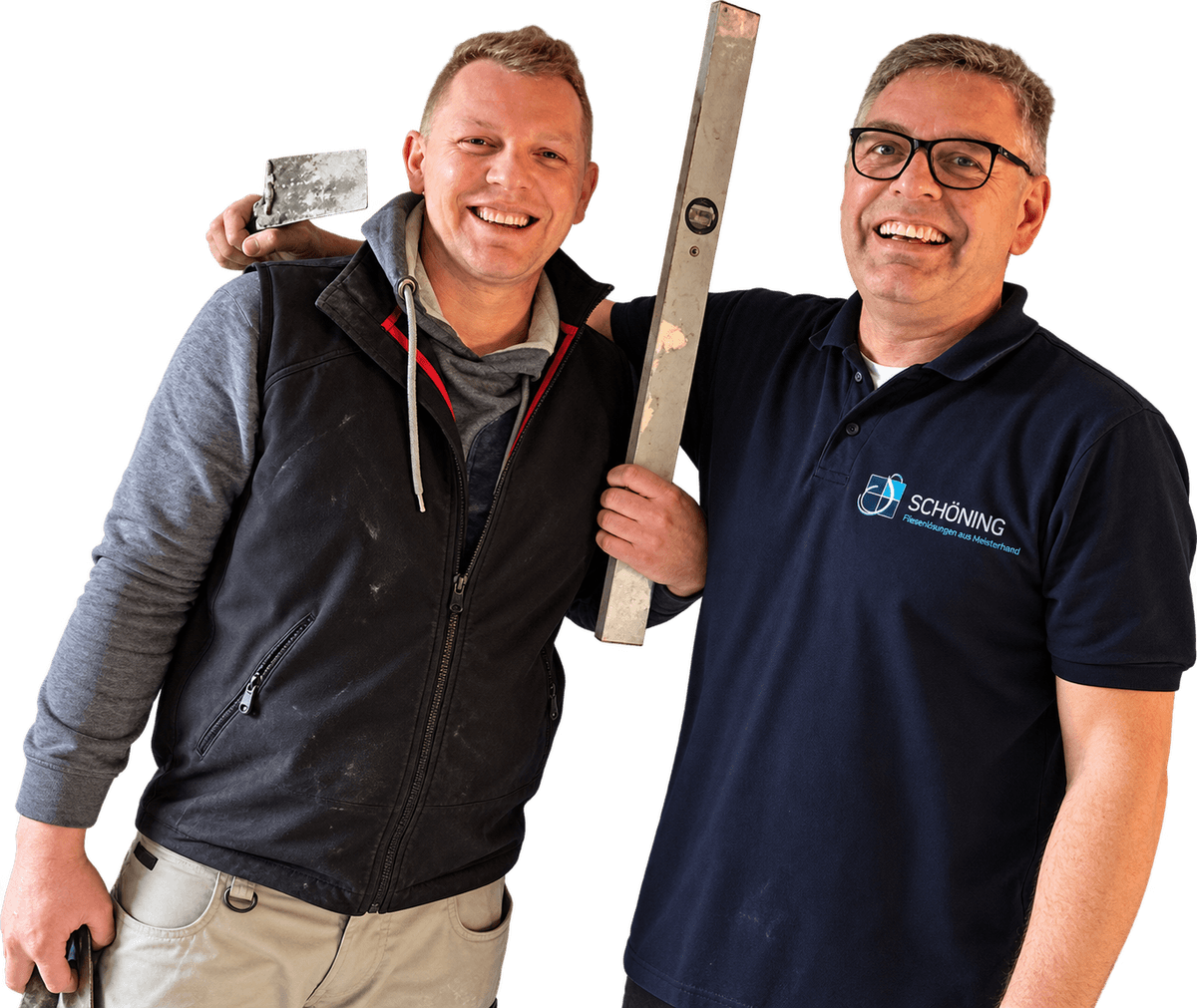 Florian und Thomas Schöning in Arbeitskleidung